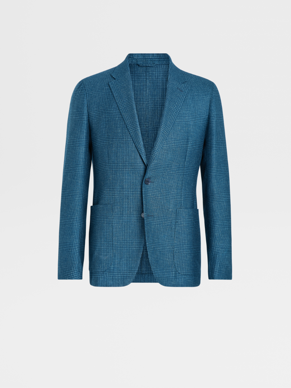 Teal Blue Prince of Wales Cashmere Silk and Linen Fairway Jacket, Drop 7
